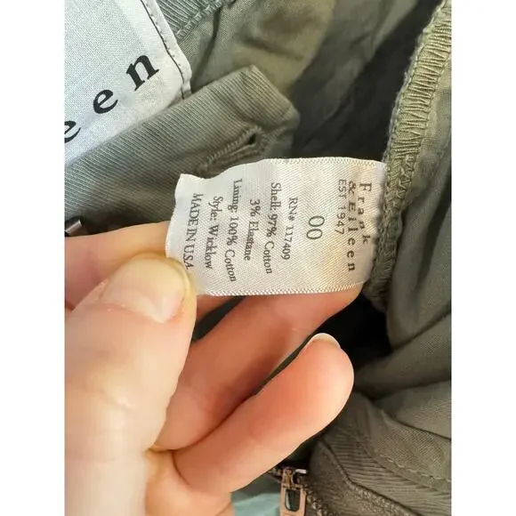 FRANK & EILEEN NWOT Wicklow The Italian Crop Chinos Rosemary Sage Green Size 00 - Picture 7 of 7
